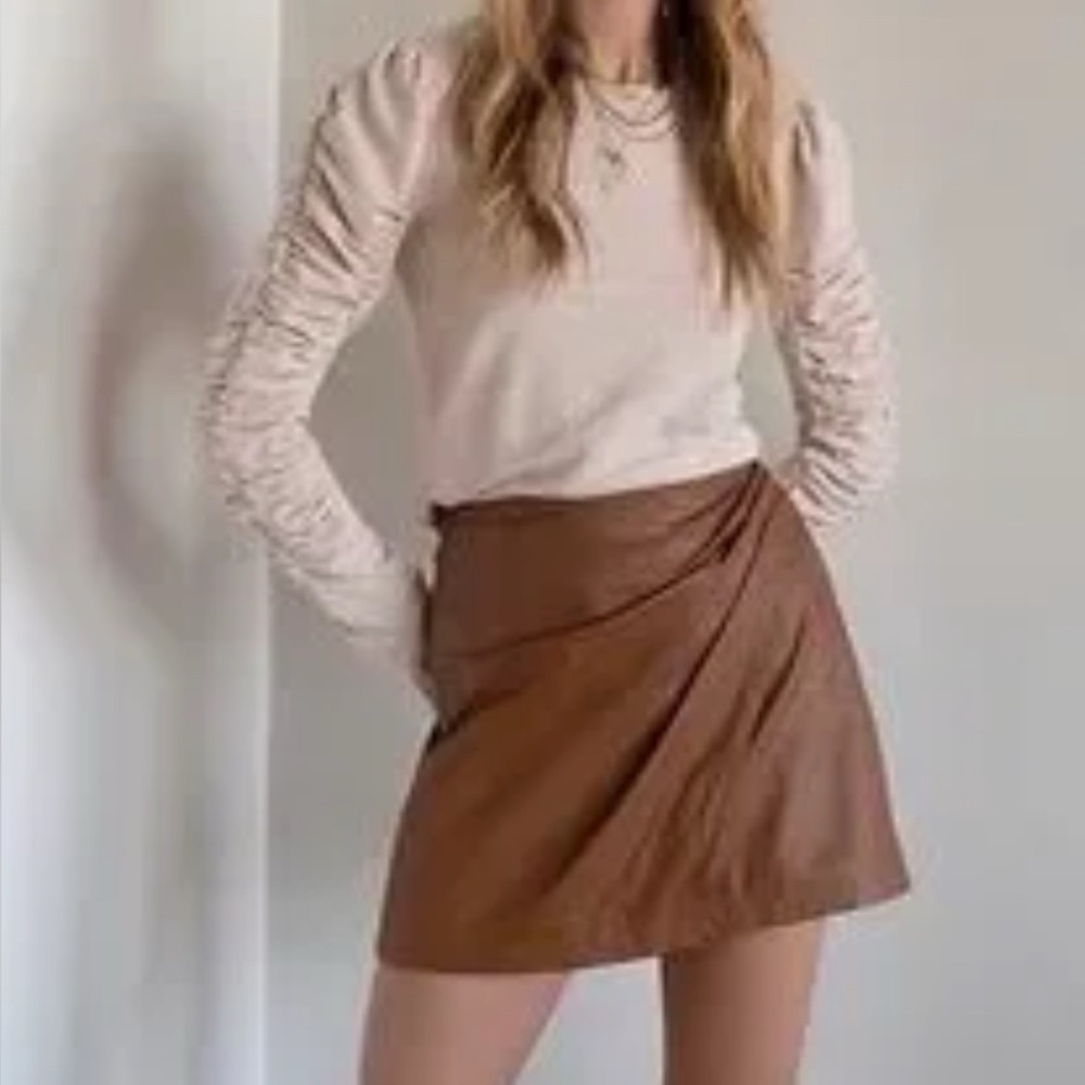 Free People Tan Leather Mini Skirt